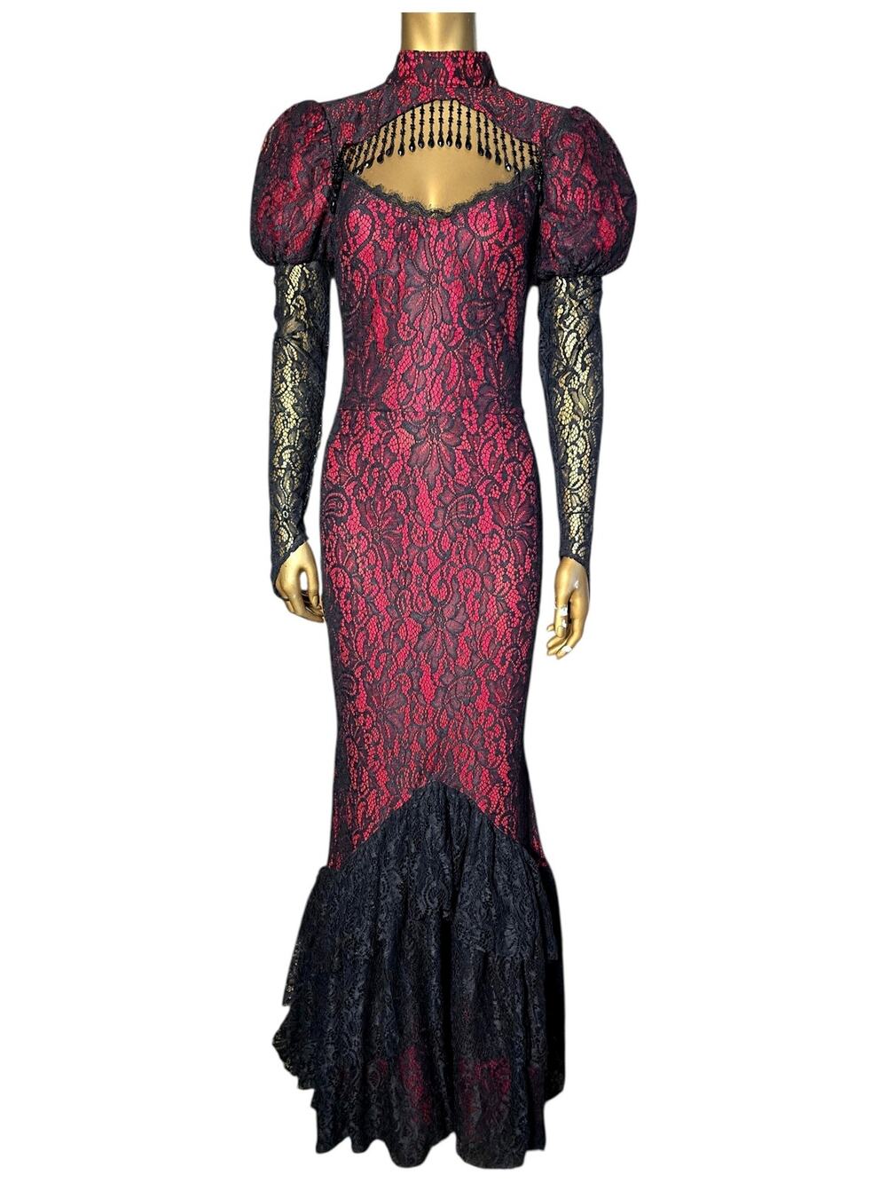 Daughter of Darkness Black Crimson Gothic Mermaid Maxi Dress Large NWT